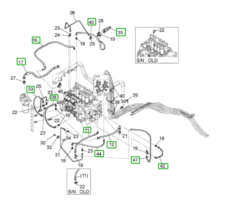 Hitachi ZX160LC-3 installation diagram showing hydraulic hose 4480078 at Pipe No. 35