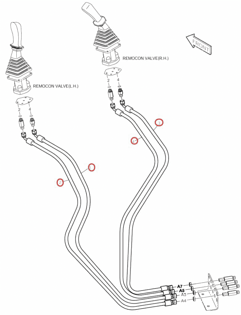 Doosan DX160LC installation diagram showing hydraulic hose DS2095002 at Pipe No. 2