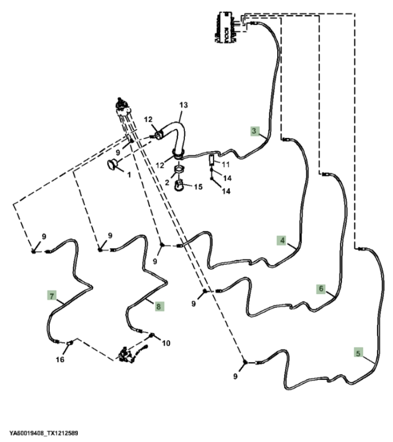 Hitachi ZX310F-FE-6N installation diagram showing hydraulic hose 4713022 at Pipe No. 8