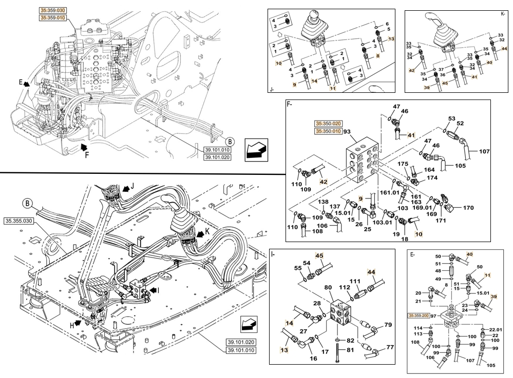 Case CX145C SR installation diagram showing hydraulic hose KHJ2272 at Pipe No. 44