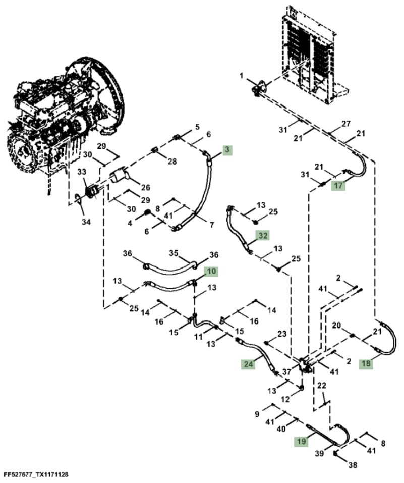 Hitachi ZX310F-FE-6N installation diagram showing hydraulic hose 4695170 at Pipe No. 17
