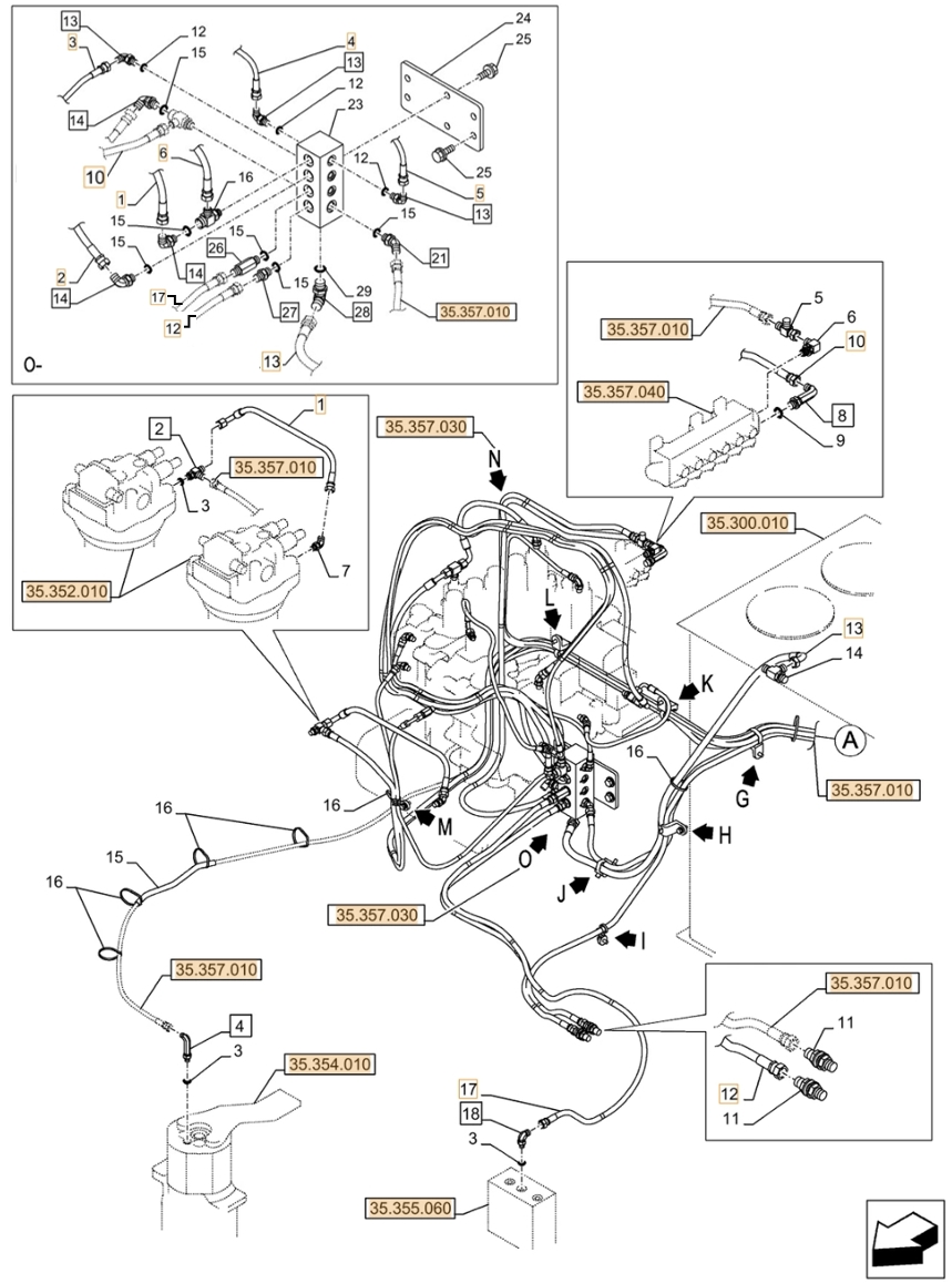 Case CX750D RTC installation diagram showing hydraulic hose KHJ15490 at Pipe No. 12