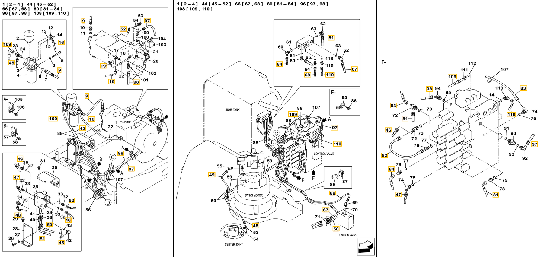 Case CX240C-8 installation diagram showing hydraulic hose KHJ2190 at Pipe No. 82