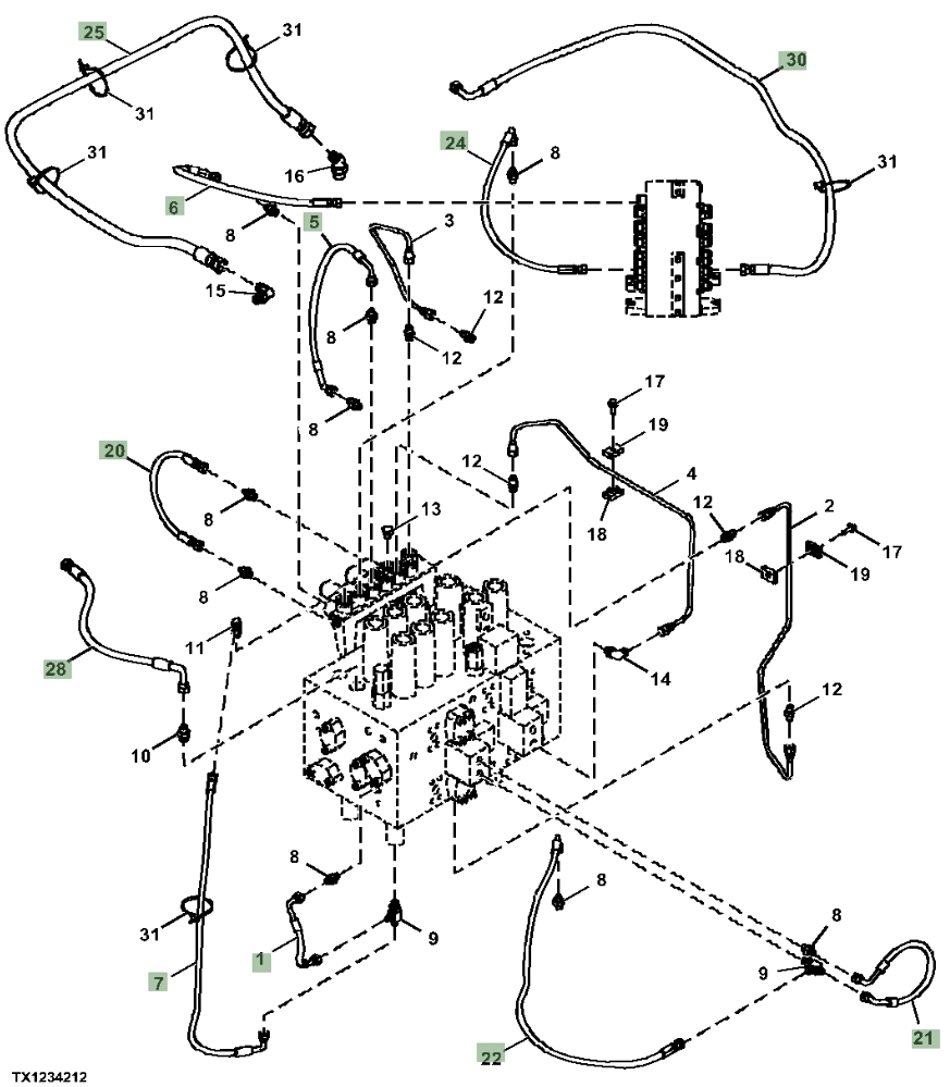 Hitachi ZX210-5G installation diagram showing hydraulic hose 4630947 at Pipe No. 22