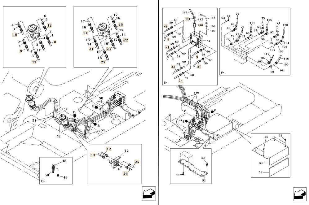 Case CX160C installation diagram showing hydraulic hose KRJ4381 at Pipe No. 21