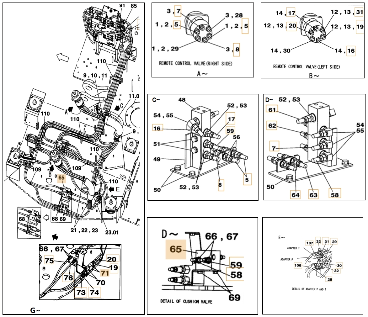 Case CX75SR installation diagram showing hydraulic hose KHJ2058 at Pipe No. 5