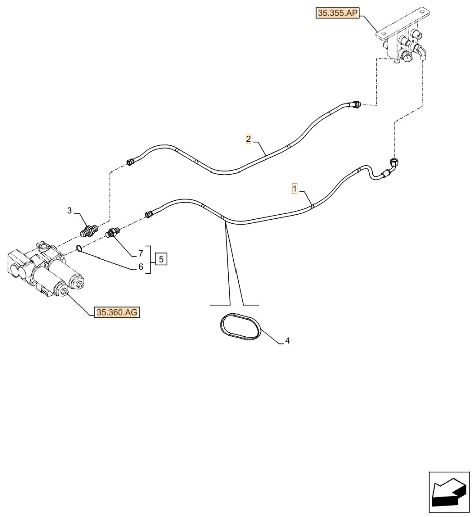 Case CX300D LC installation diagram showing hydraulic hose KHJ2089 at Pipe No. 2