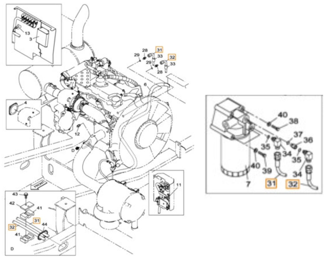 Case CX230B installation diagram showing hydraulic hose KRH10330 at Pipe No. 32