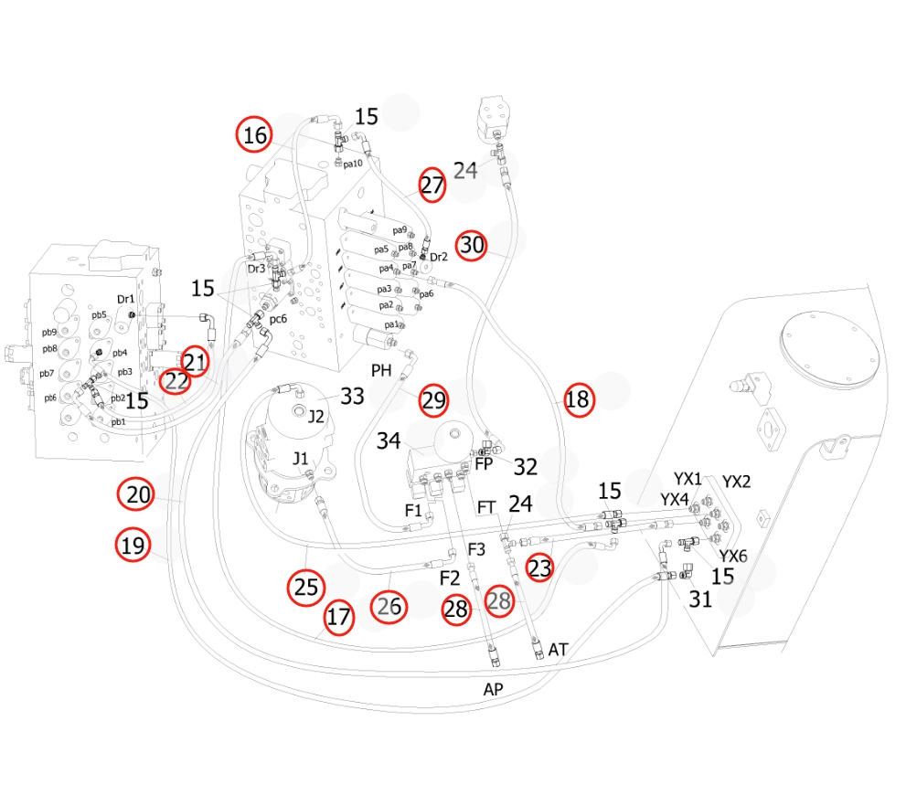 Sunward SWE500ES installation diagram showing hydraulic hose 730501000560 at Pipe No. 17