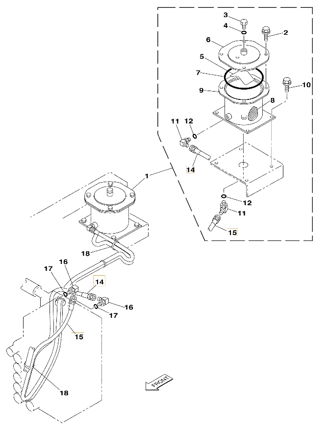 Case CX230 installation diagram showing hydraulic hose 151892A1 at Pipe No. 14
