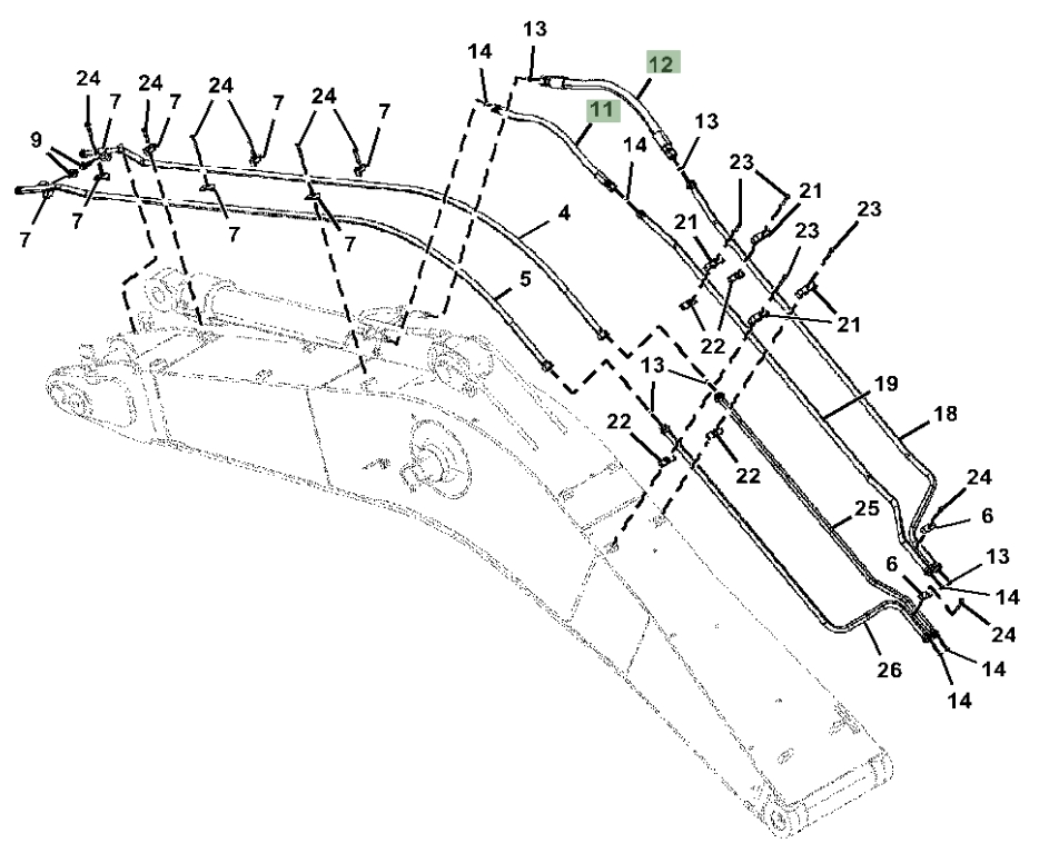Hitachi ZX350LC-5N installation diagram showing hydraulic hose 4648034 at Pipe No. 12