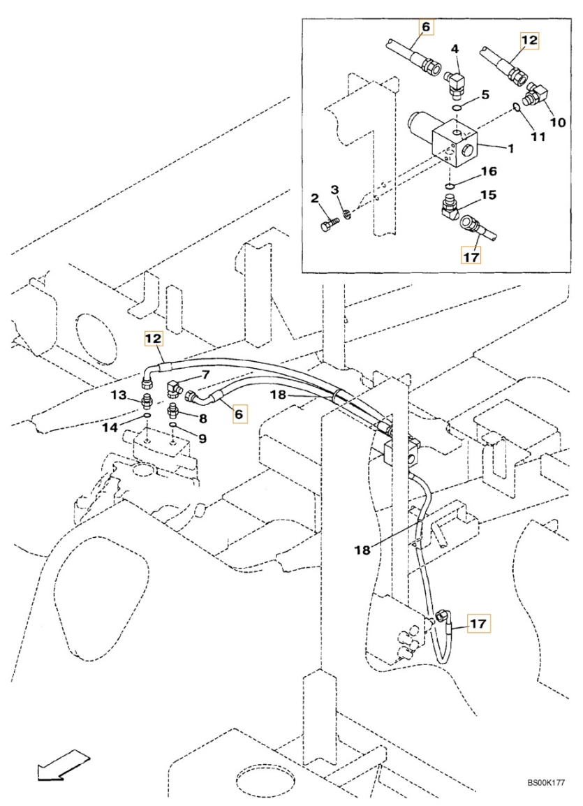 Case CX210N installation diagram showing hydraulic hose 159235A1 at Pipe No. 17