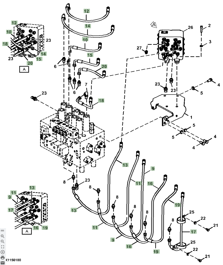 Hitachi ZX210LC-5N installation diagram showing hydraulic hose 4630938 at Pipe No. 10