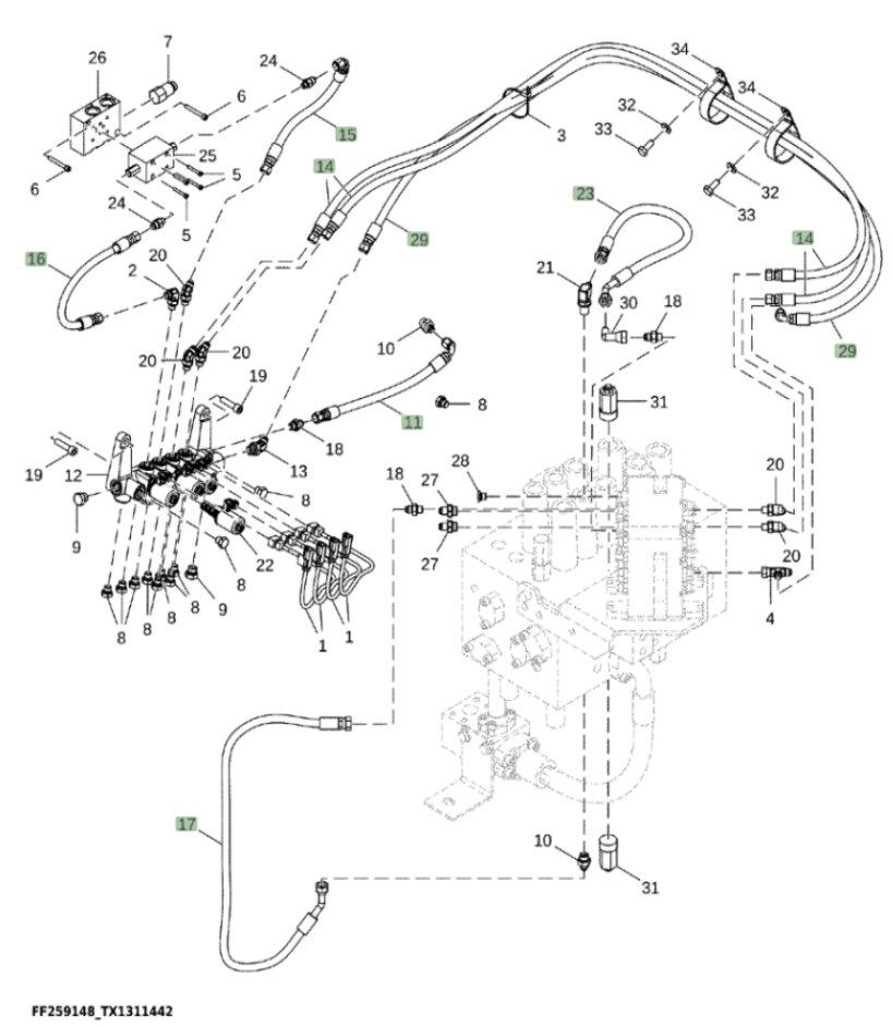 Hitachi ZX210F-LL-6N installation diagram showing hydraulic hose 4269832 at Pipe No. 16