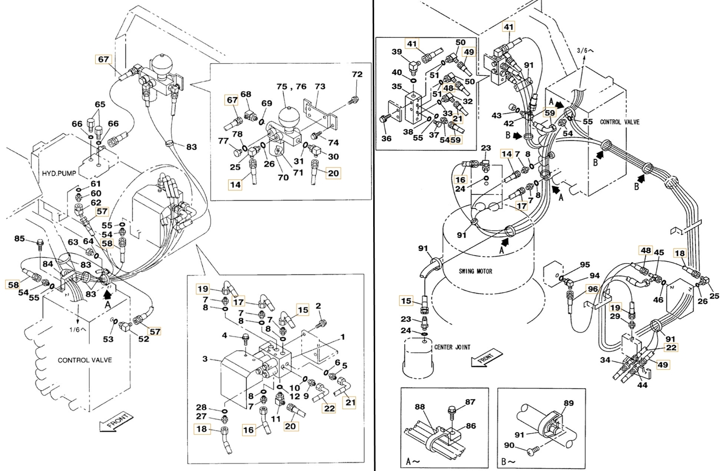 Case CX330 installation diagram showing hydraulic hose 164115A1 at Pipe No. 21