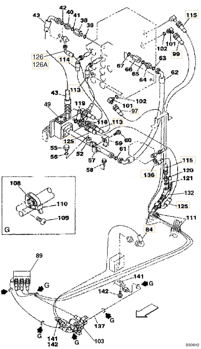 Case CX210N installation diagram showing hydraulic hose 159235A1 at Pipe No. 84