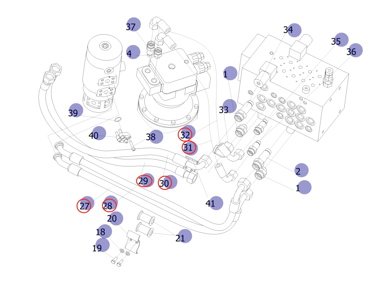 Sunward SWE155E installation diagram showing hydraulic hose 730504004318 at Pipe No. 27