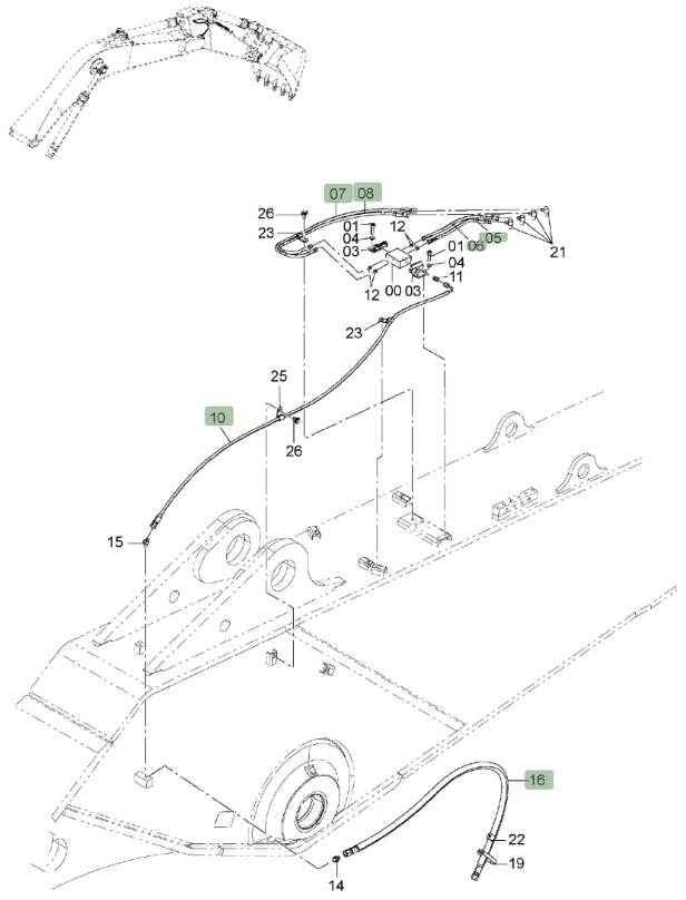 Hitachi ZX850LC-3 installation diagram showing hydraulic hose 4646143 at Pipe No. 8