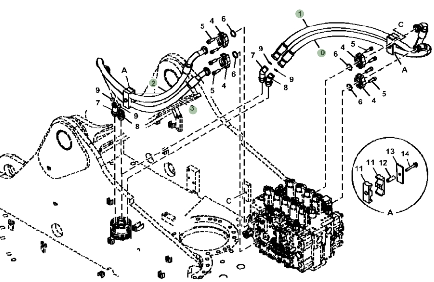 Hitachi ZX470LC-5B installation diagram showing hydraulic hose 4651807 at Pipe No. 0