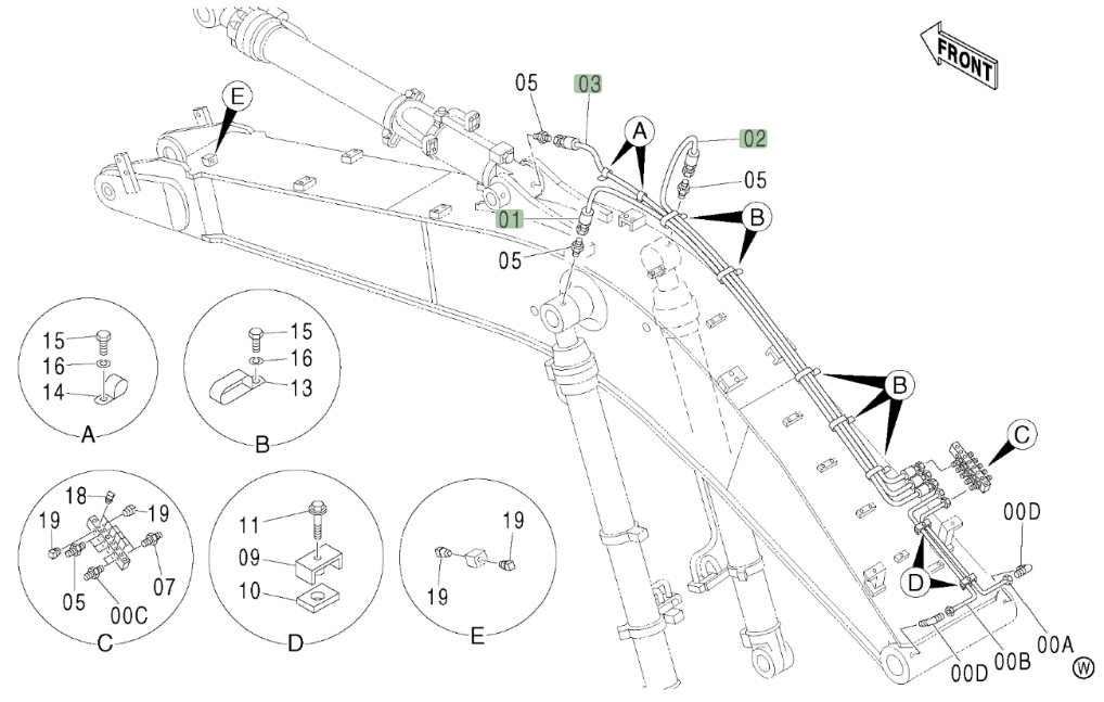 Hitachi ZX450LC installation diagram showing hydraulic hose 4289772 at Pipe No. 3