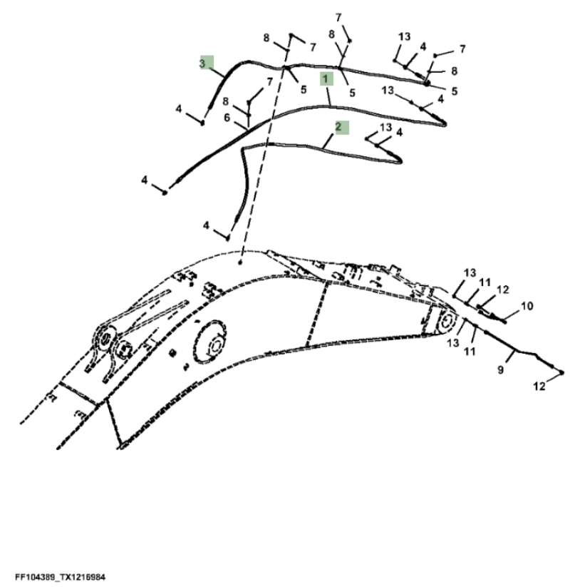 Hitachi ZX260F-FE-6N installation diagram showing hydraulic hose 4473135 at Pipe No. 3