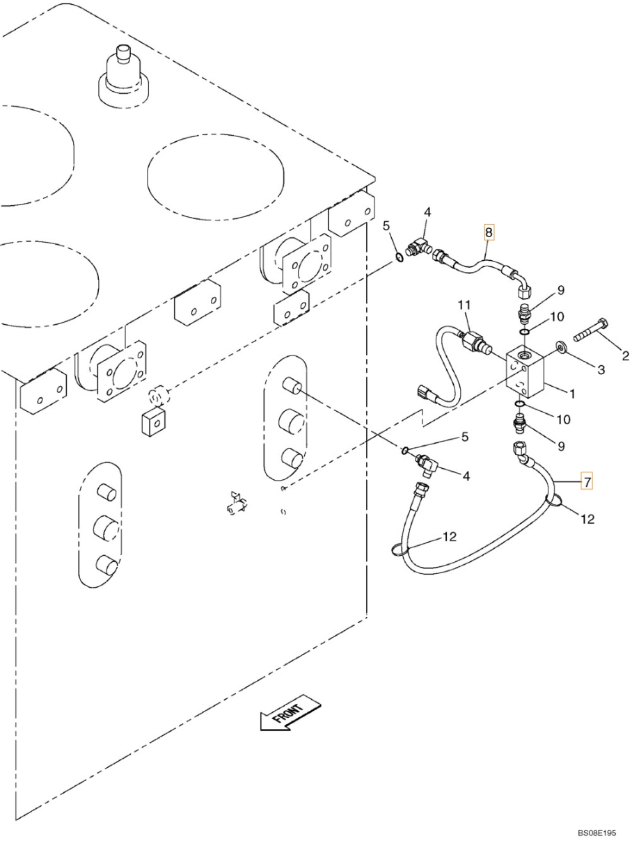 Case CX800B installation diagram showing hydraulic hose KHJ15120 at Pipe No. 7