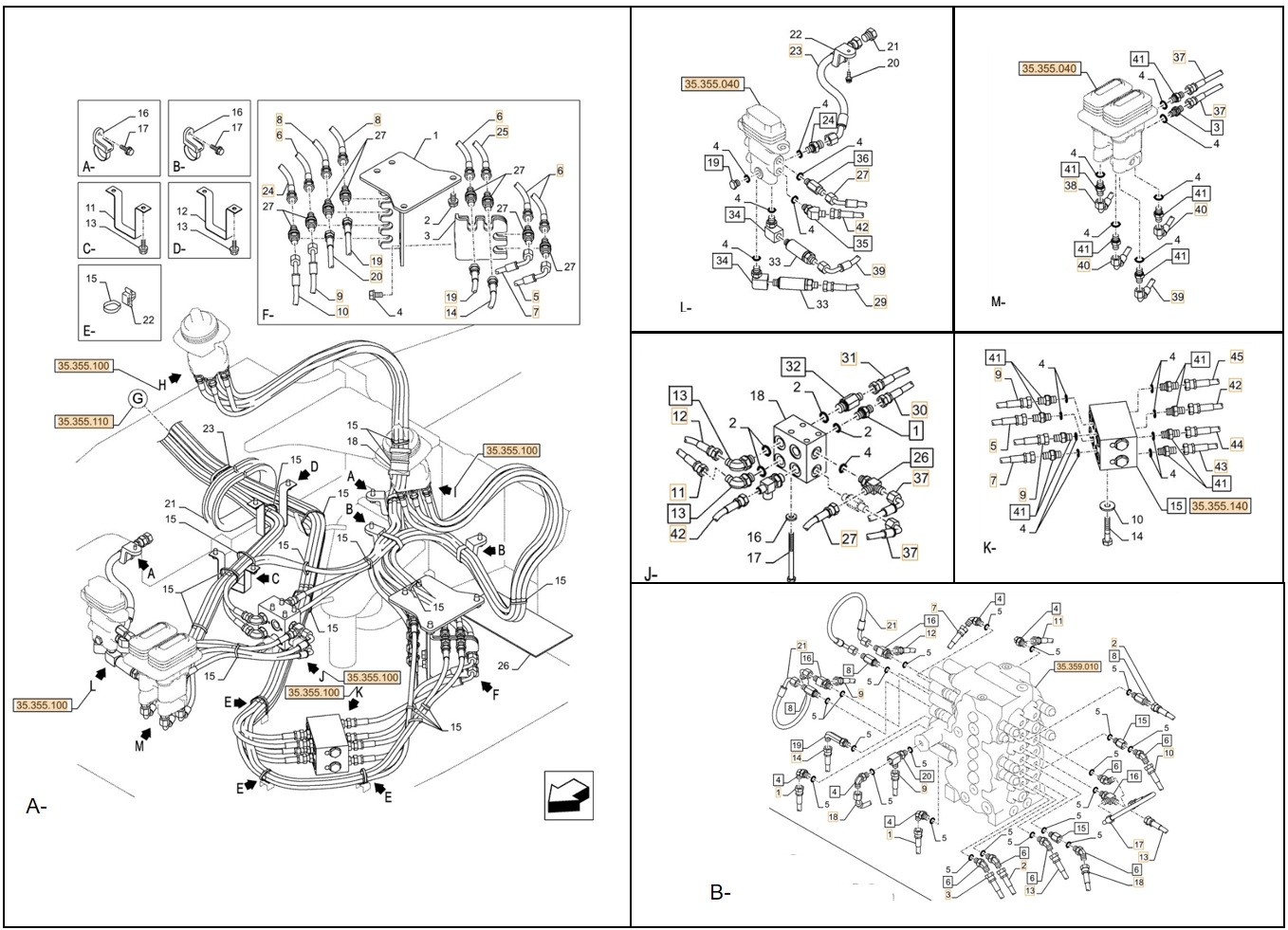 Case CX90D installation diagram showing hydraulic hose KHJ2312 at Pipe No. B10-K7
