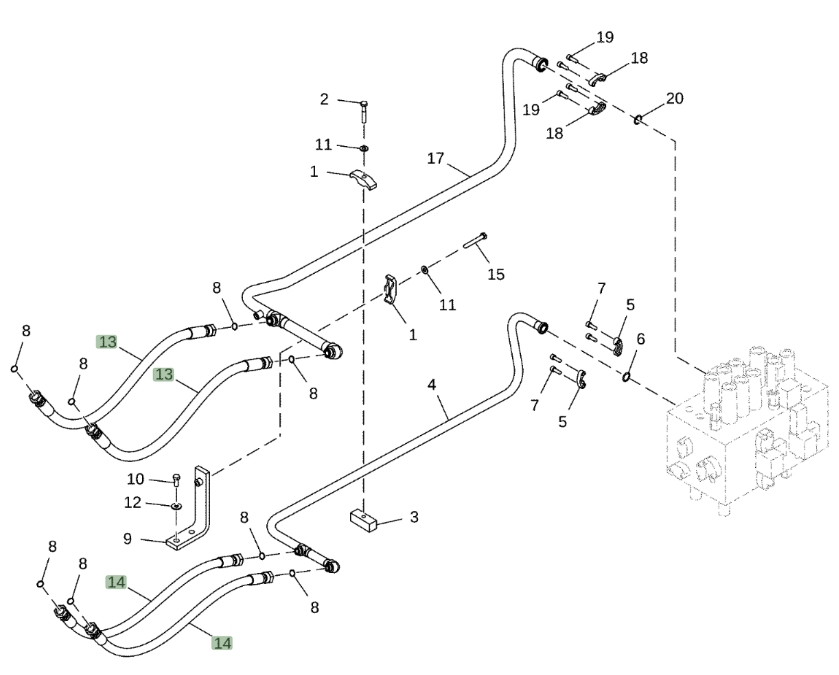 Hitachi ZX210-5N installation diagram showing hydraulic hose 4661965 at Pipe No. 13