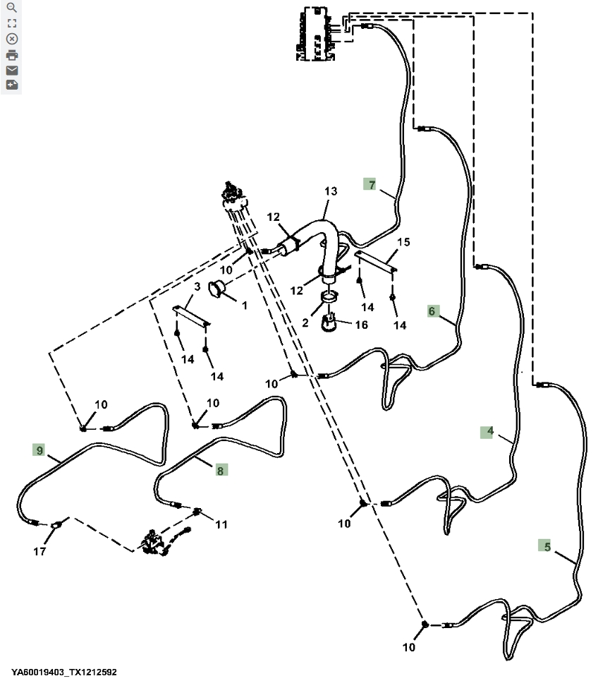 Hitachi ZX370FLC-LL-6N installation diagram showing hydraulic hose 4707581 at Pipe No. 8