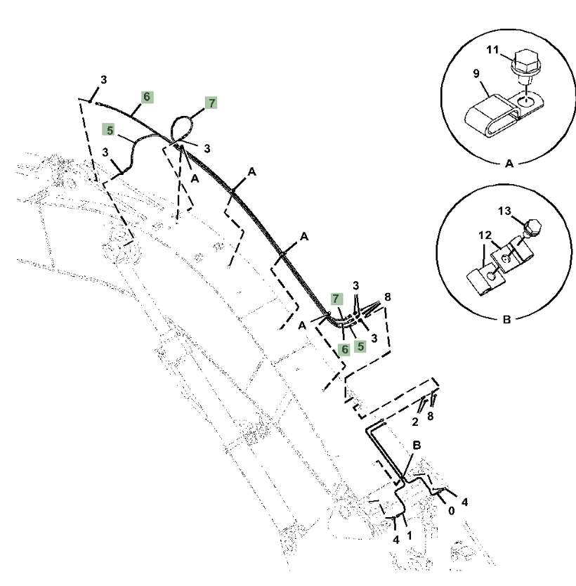Hitachi ZX345USLC-6N installation diagram showing hydraulic hose 4358894 at Pipe No. 7