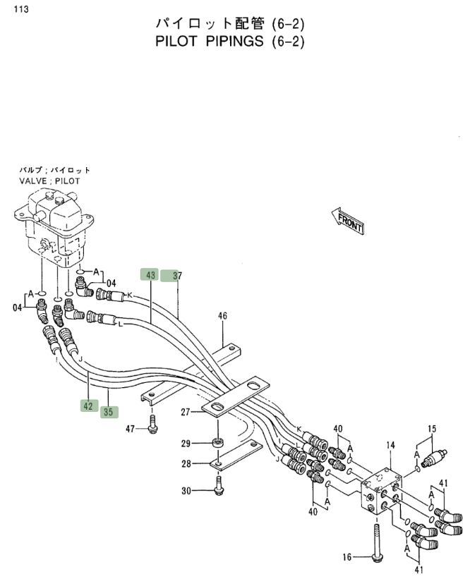 Hitachi EX400LC-3C installation diagram showing hydraulic hose 4366791 at Pipe No. 43