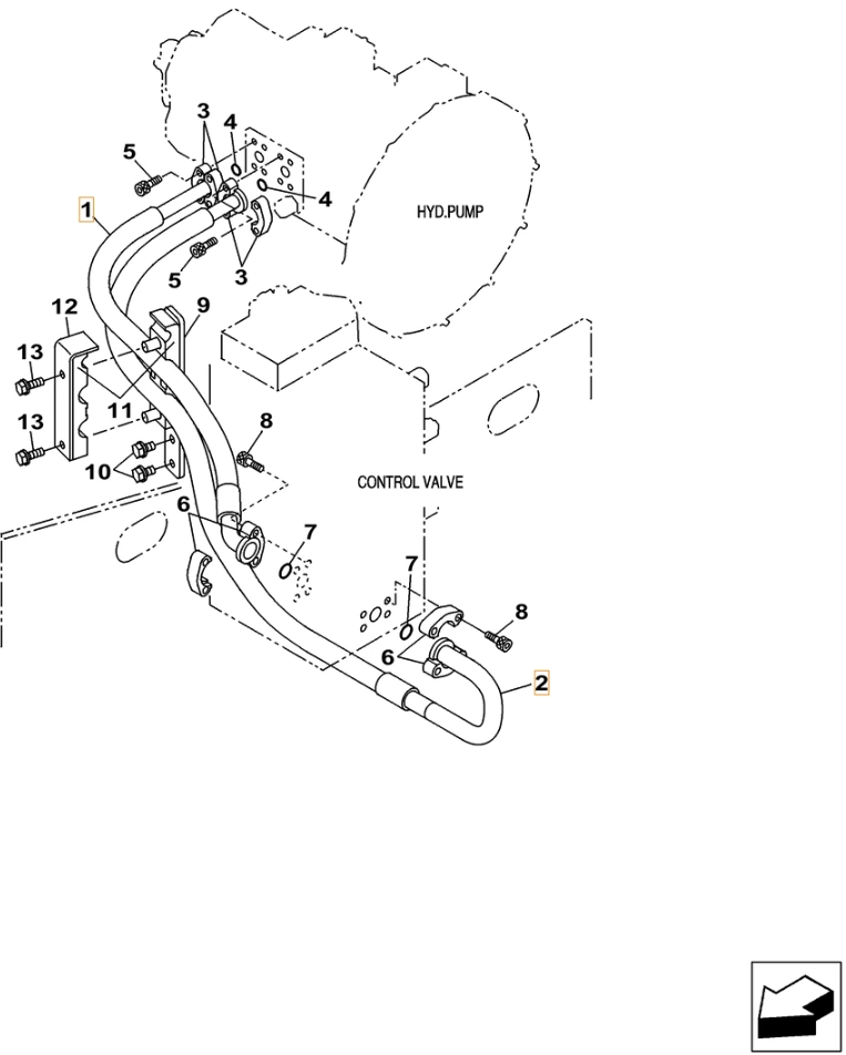 Case CX210C-8 installation diagram showing hydraulic hose KRJ16320 at Pipe No. 1