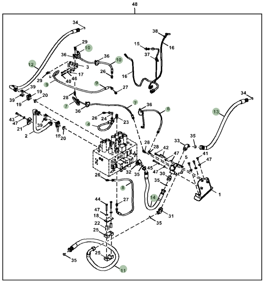Hitachi ZX180LC-5G installation diagram showing hydraulic hose 4645516 at Pipe No. 7