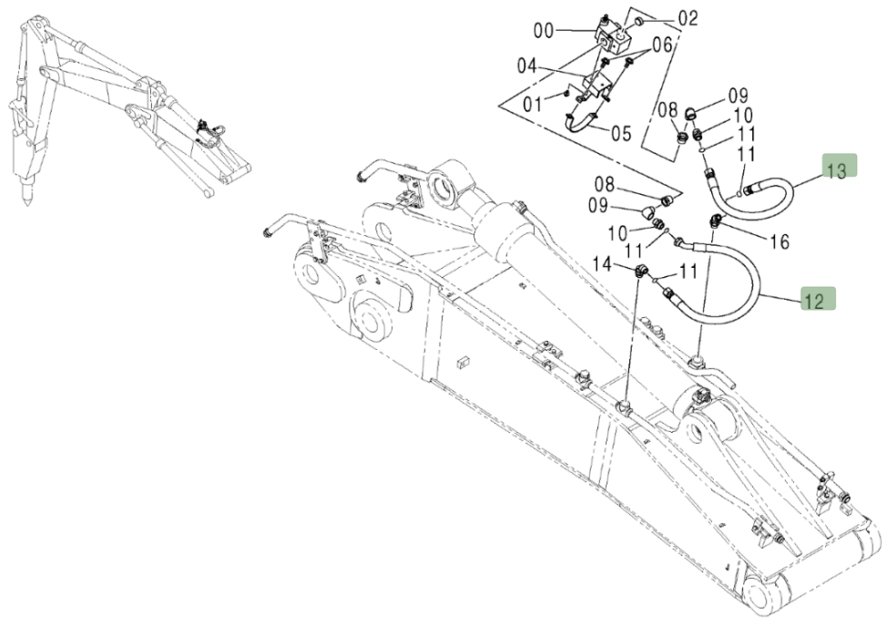 Hitachi ZX370 installation diagram showing hydraulic hose 4250888 at Pipe No. 13