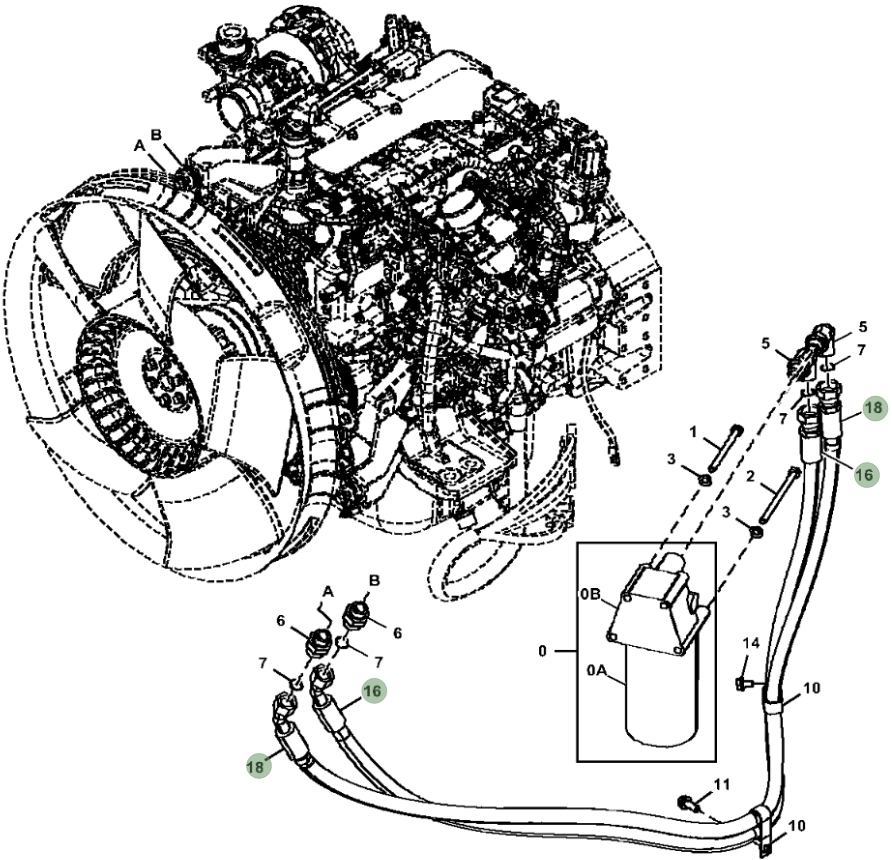 Hitachi ZX130-5N installation diagram showing hydraulic hose 4712022 at Pipe No. 18