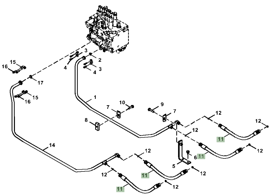 Hitachi ZX130-5G installation diagram showing hydraulic hose 4606397 at Pipe No. 11