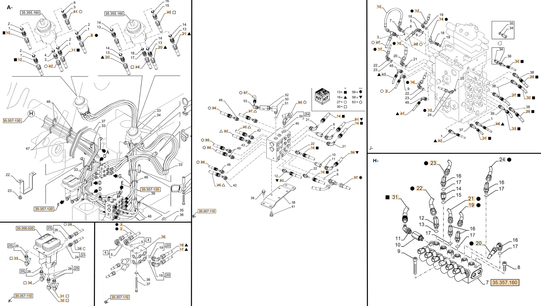 Case CX245D SR installation diagram showing hydraulic hose KHJ2047 at Pipe No. H24-J17