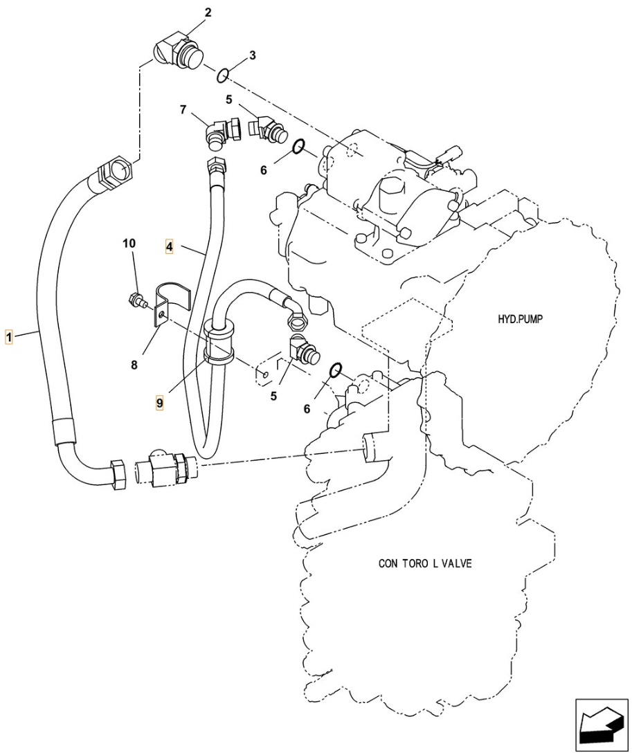 Case CX130C W/B installation diagram showing hydraulic hose KRJ10750 at Pipe No. 1