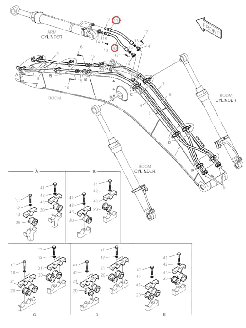 Doosan DX160LC installation diagram showing hydraulic hose DS2016061 at Pipe No. 11