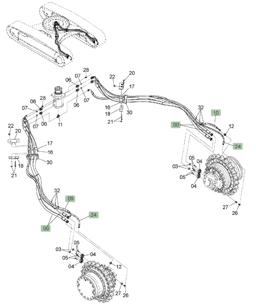 Hitachi ZX450LC-3 installation diagram showing hydraulic hose 4639749 at Pipe No. 24