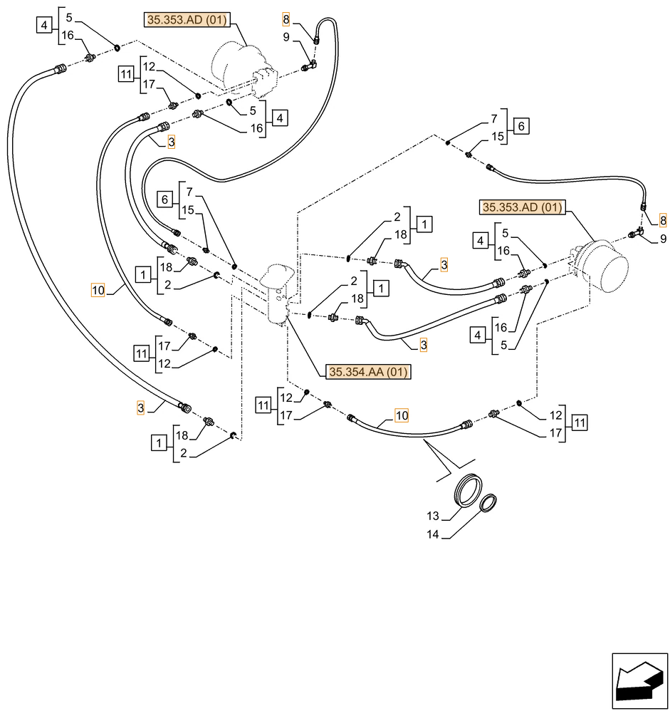 Case CX250D LC LR installation diagram showing hydraulic hose 157203A1 at Pipe No. 8