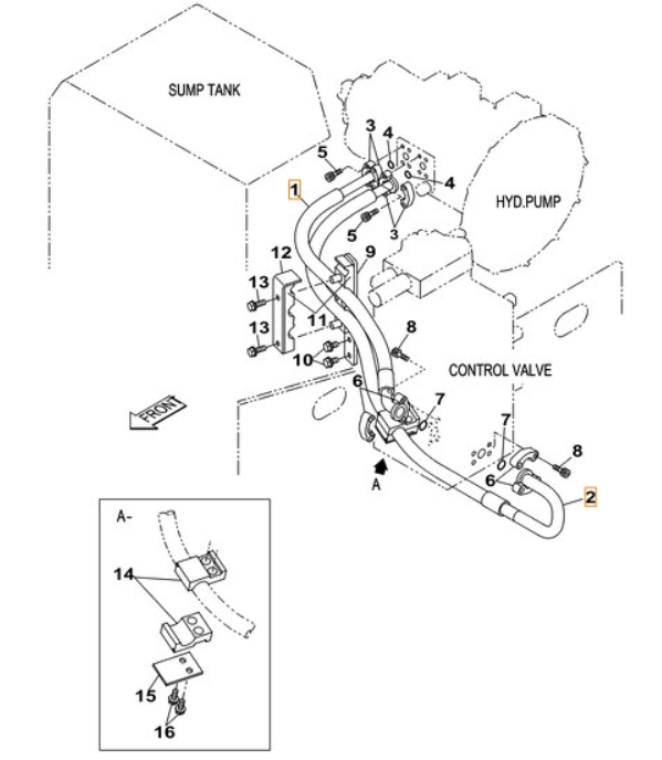 Case CX220B installation diagram showing hydraulic hose KRJ16320 at Pipe No. 1