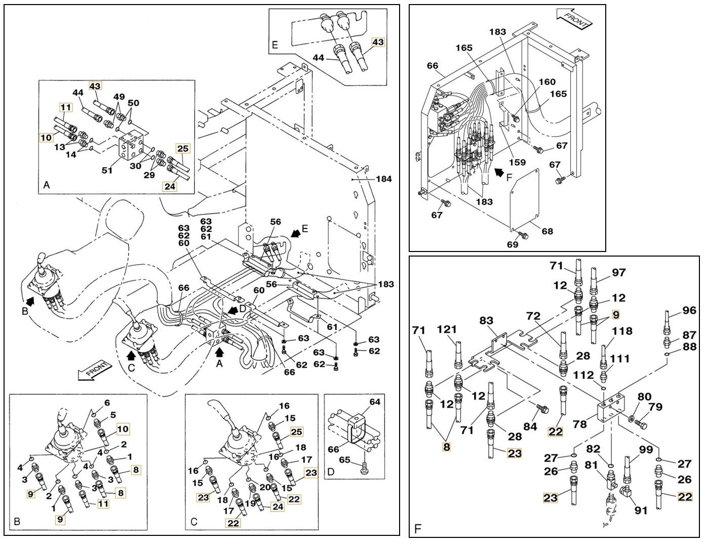 Case CX180 installation diagram showing hydraulic hose 159214A1 at Pipe No. 10