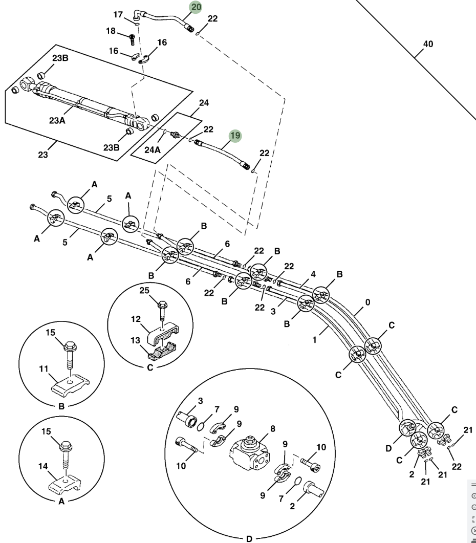 Hitachi ZX250LC-5N installation diagram showing hydraulic hose 4272697 at Pipe No. 19