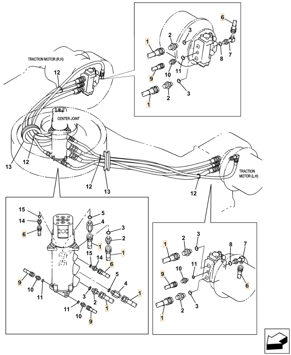 Case CX350C-8 installation diagram showing hydraulic hose KAJ3508 at Pipe No. 6