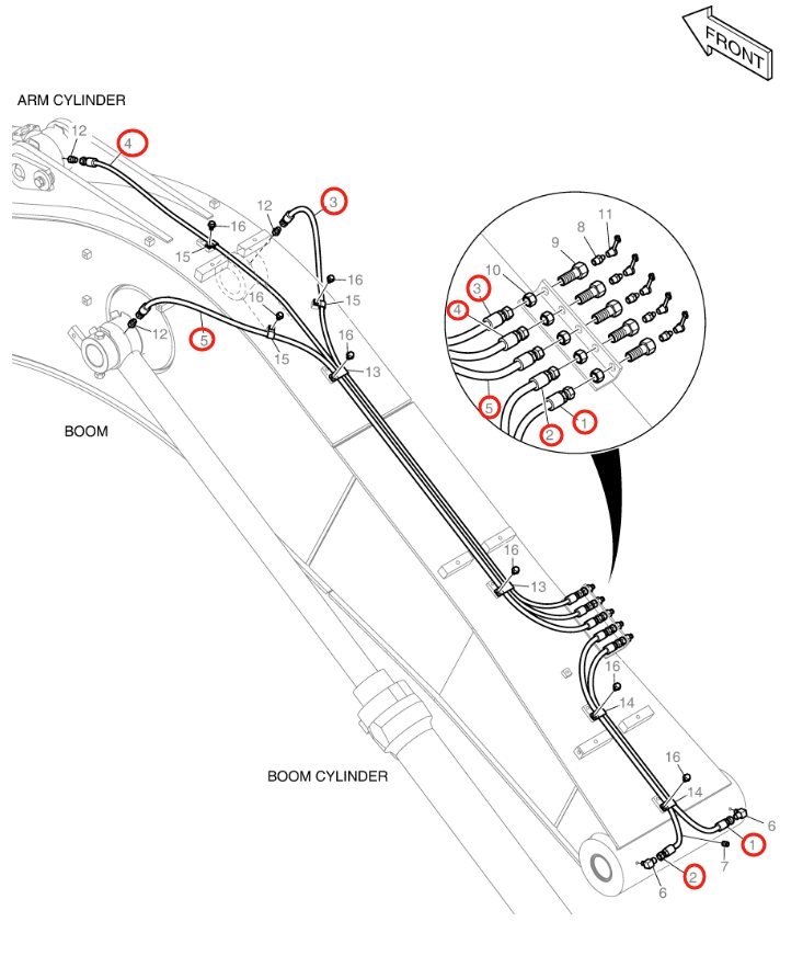 Doosan DX140LC-5 installation diagram showing hydraulic hose DS20531098 at Pipe No. 5