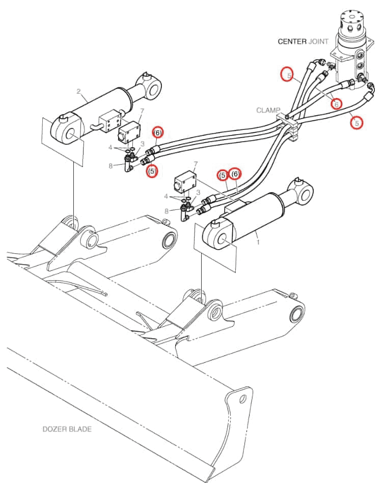 Doosan DX80R installation diagram showing hydraulic hose DS2055830 at Pipe No. 5