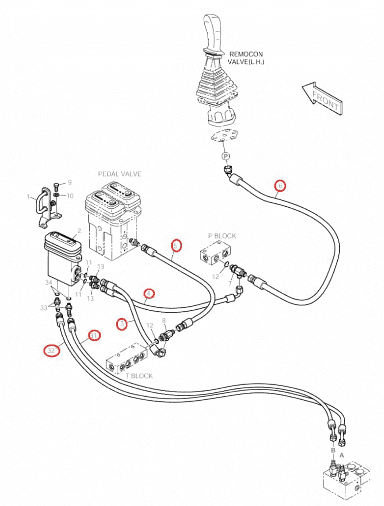 Doosan DX160LC installation diagram showing hydraulic hose DS2093130 at Pipe No. 3