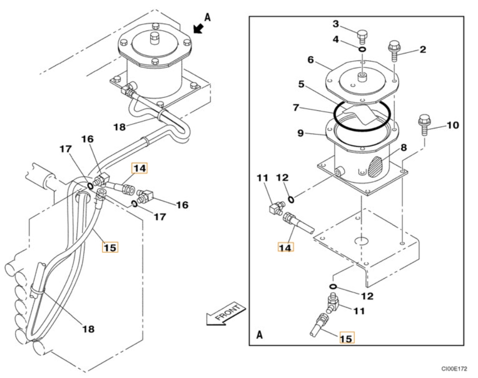 Case CX240 installation diagram showing hydraulic hose 151892A1 at Pipe No. 14