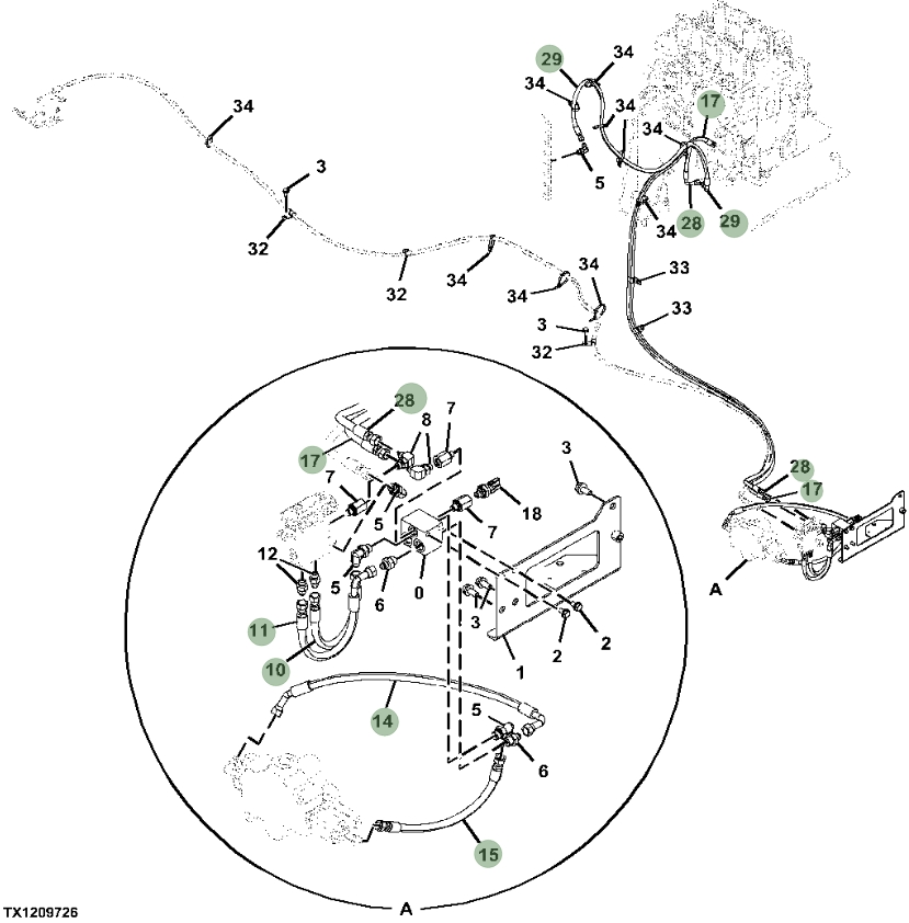 Hitachi ZX470LC-5B installation diagram showing hydraulic hose 4441884 at Pipe No. 11